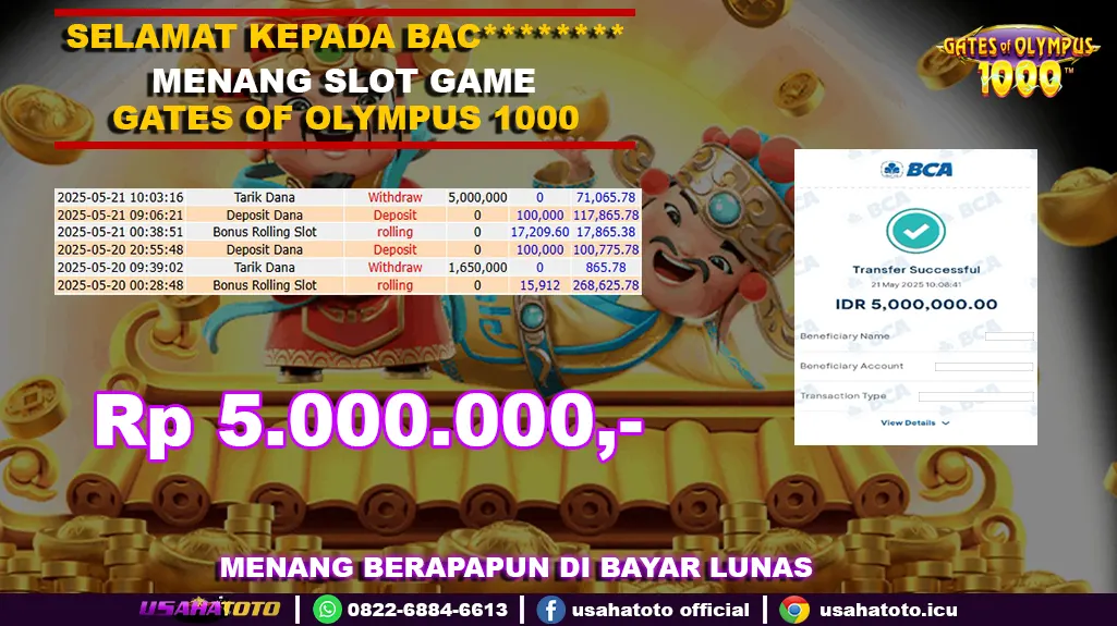 Bukti jp kemenangan slot game gates of olympus 1000 21 mei 25