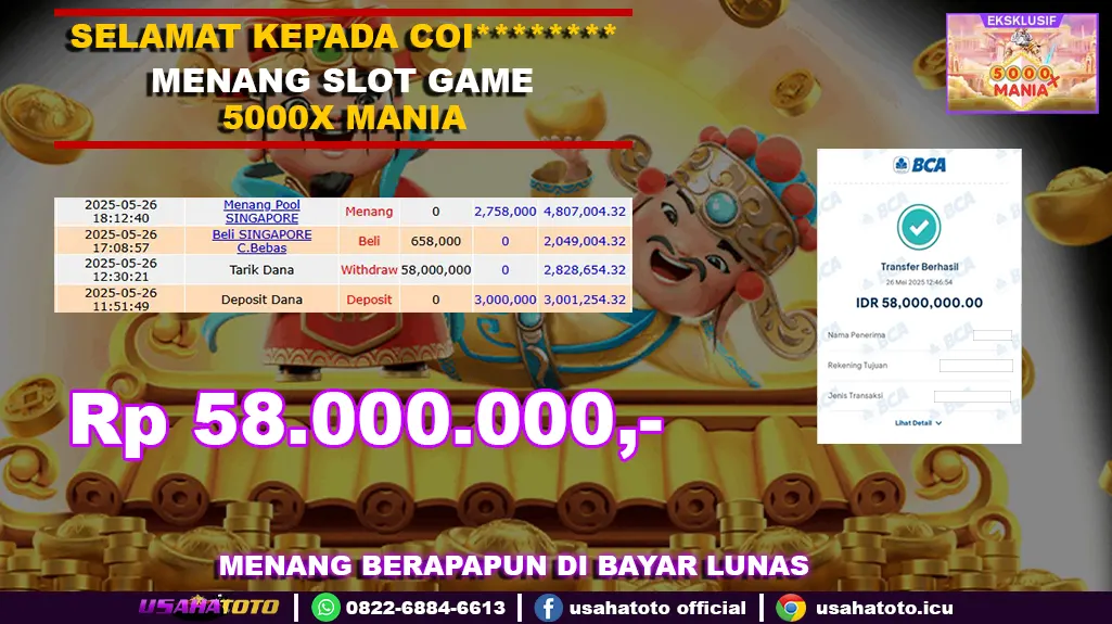 Bukti jp kemenangan slot game 5000x mania 26 mei 25