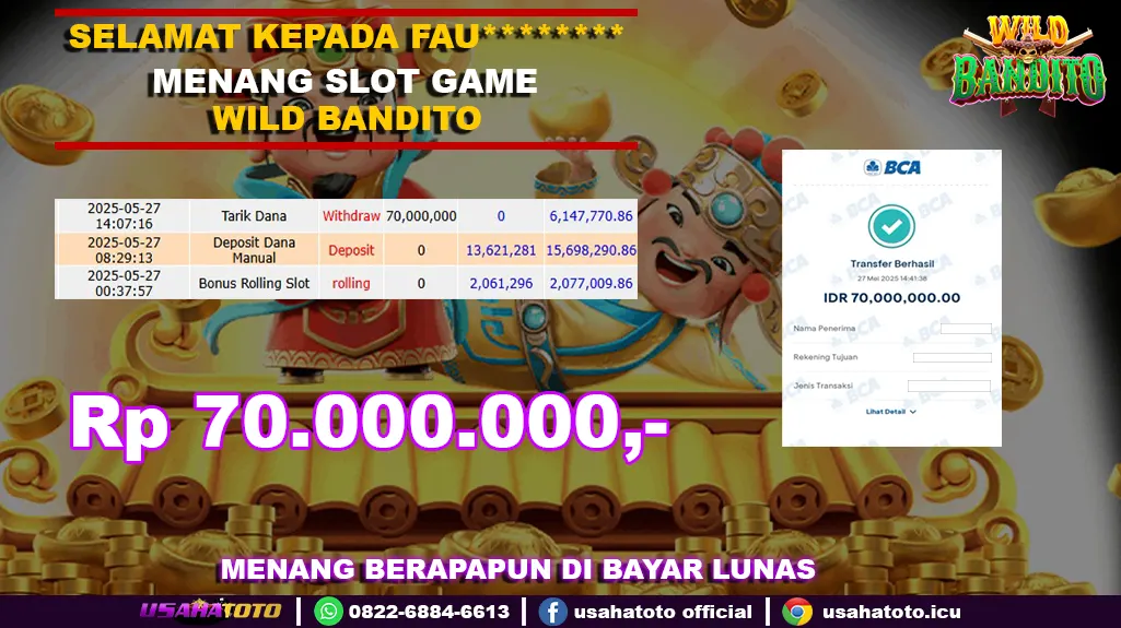 Bukti jp kemenangan slot game wild bandito 27 mei 25