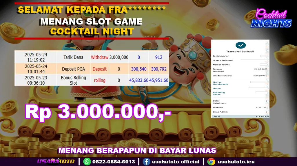 Bukti jp kemenangan slot game cocktail night 24 mei 25