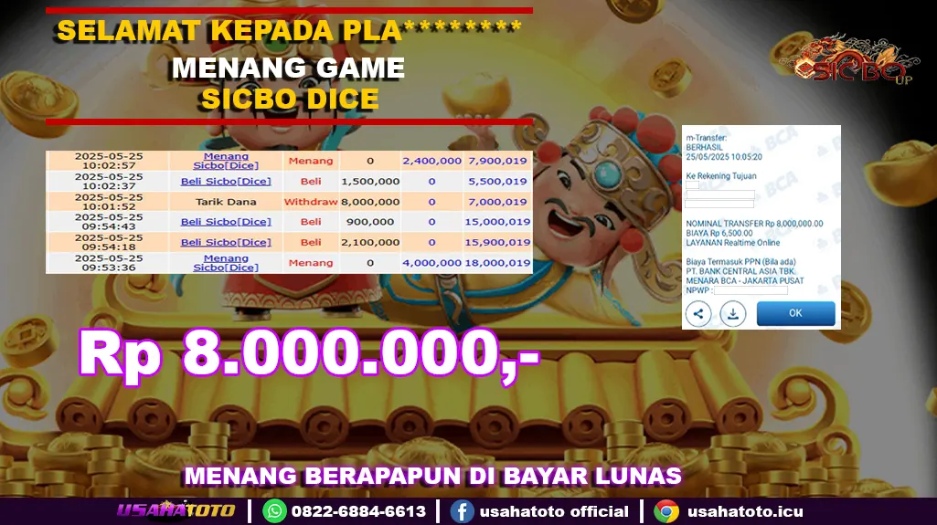 Bukti jp kemenangan sicbo dice 25 mei 25