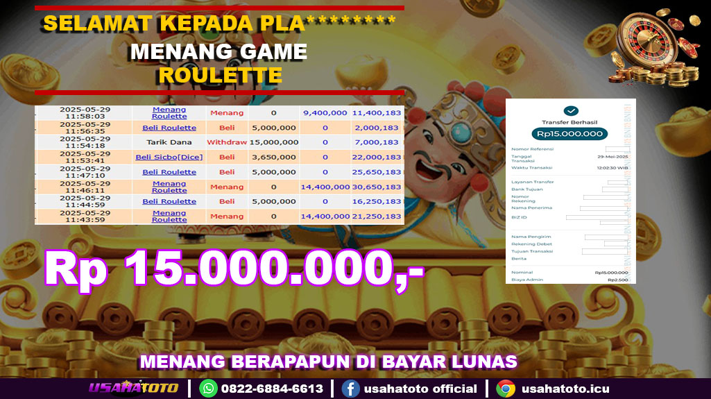 Bukti jp kemenangan game roulette 29 mei 25