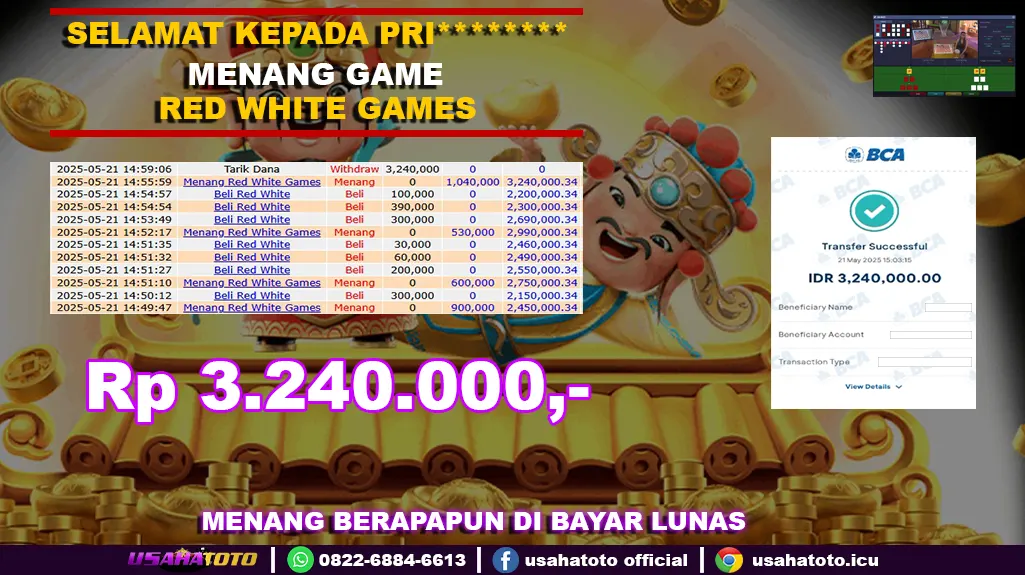 Bukti jp kemenangan game red white games 21 mei 25