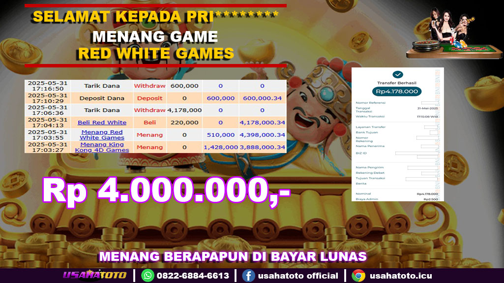 Bukti jp kemenangan game red white game 31 mei 25
