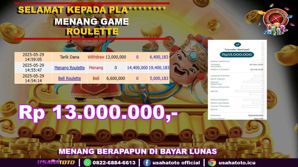 Bukti jp kemenangan game roulette 29 mei 25