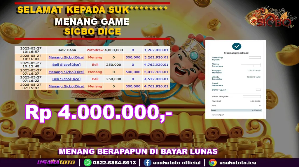 Bukti jp kemenangan game sicbo dice 27 mei 25