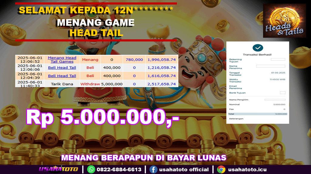 Bukti jp kemenangan game head n tail 01 juni 25