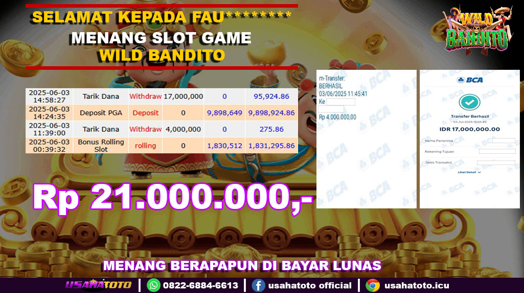 Bukti jp kemenangan slto game wild bandito 03 juni 25