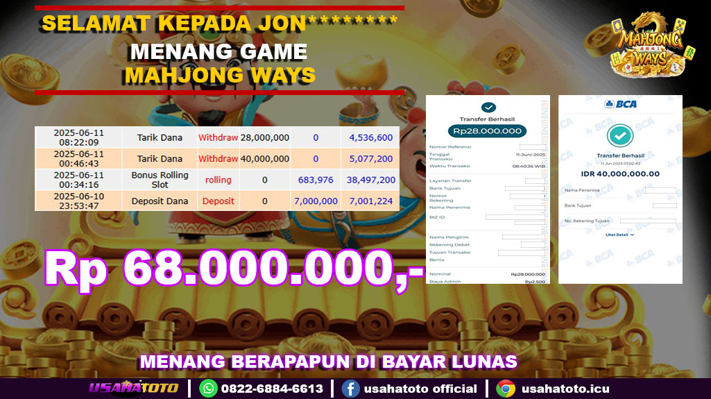 Bukti jp kemenangan slot game mahjong ways 10 juni 25