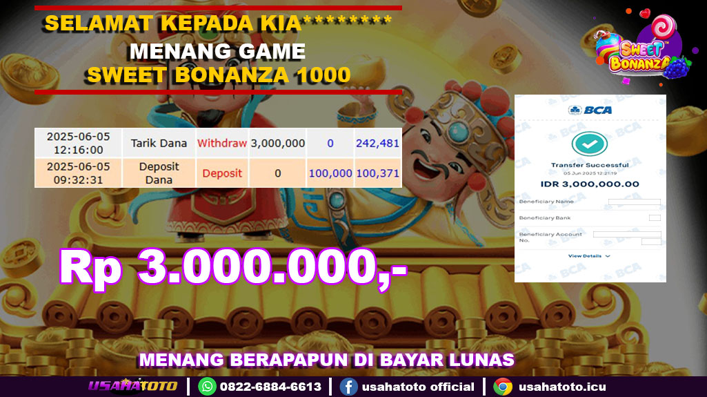 Bukti jp kemenangan slot game sweet bonanza 1000 05 juni 25