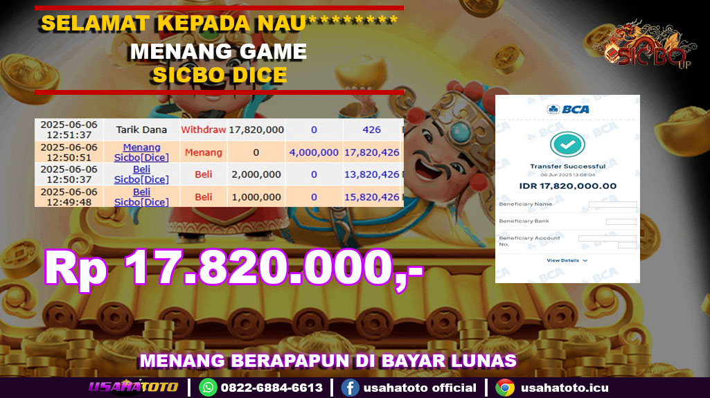 Bukti jp kemenangan game sicbo dice 06 juni 25