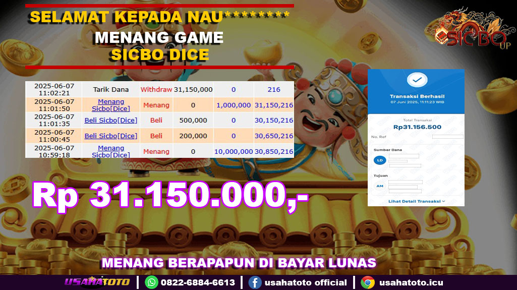 Bukti jp kemenangan sicbo dice 07 juni 25