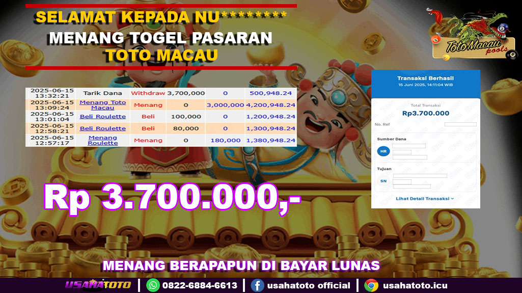 Bukti jp kemenangan togel pasaran toto macau 15 juni 25