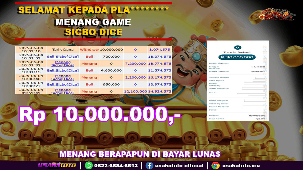 Bukti jp kemenangan game sicbo dice 04 Juni 25