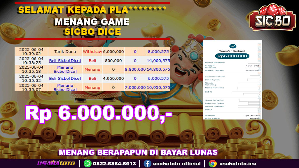 Bukti jp kemenangan game sicbo dice 04 Juni 25