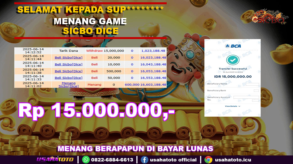 Bukti jp kemenangan game sicbo dice 14 juni 25