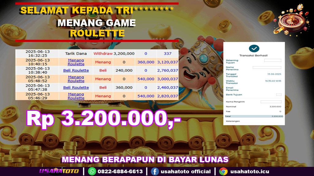 Bukti jp kemenangan game roulette 13 juni 25