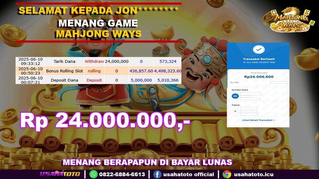 Bukti jp kemenangan slot game mahjong ways 10 juni 25
